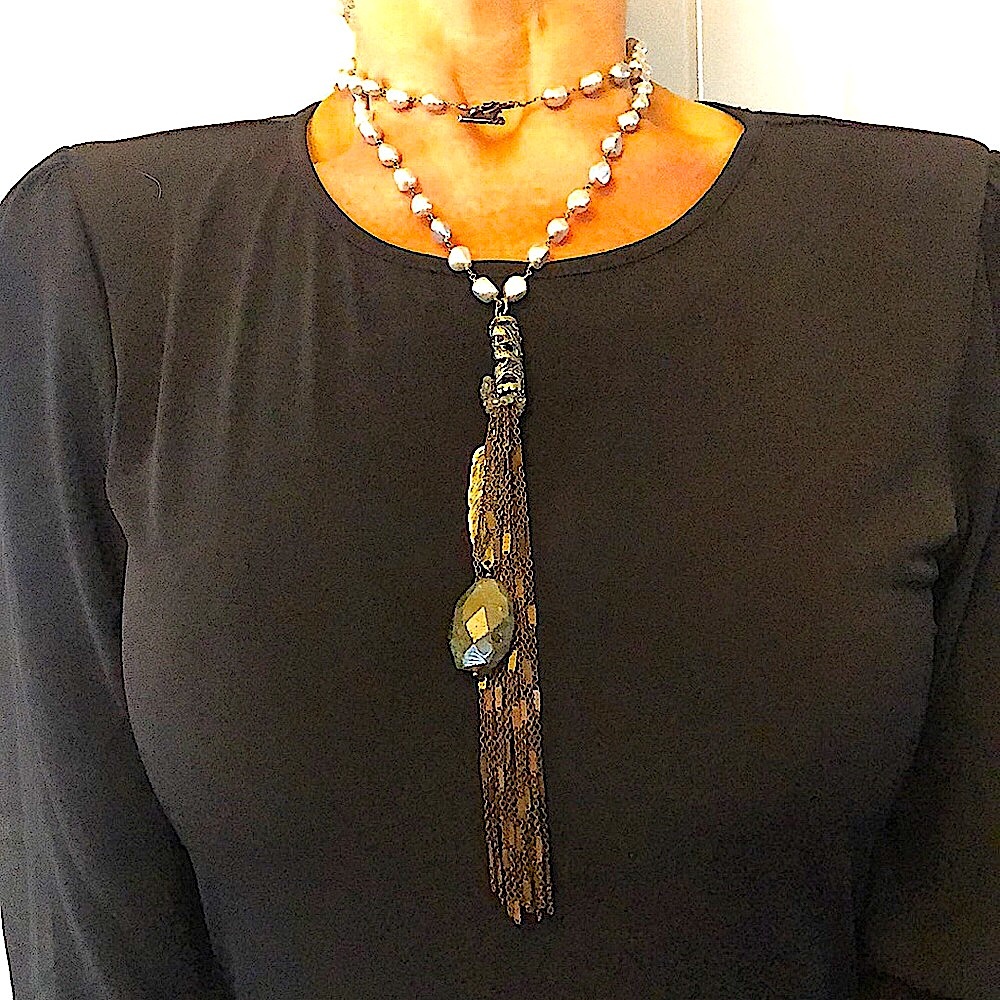 One of a kindTahitian fresh water pearl necklace Love Heals with handmade charms